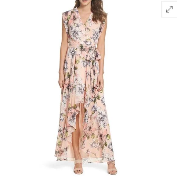 Eliza J Womens Blush Pink Romantic Floral Cascading Ruffle High-Low Hem Dress 2 - Picture 16 of 16